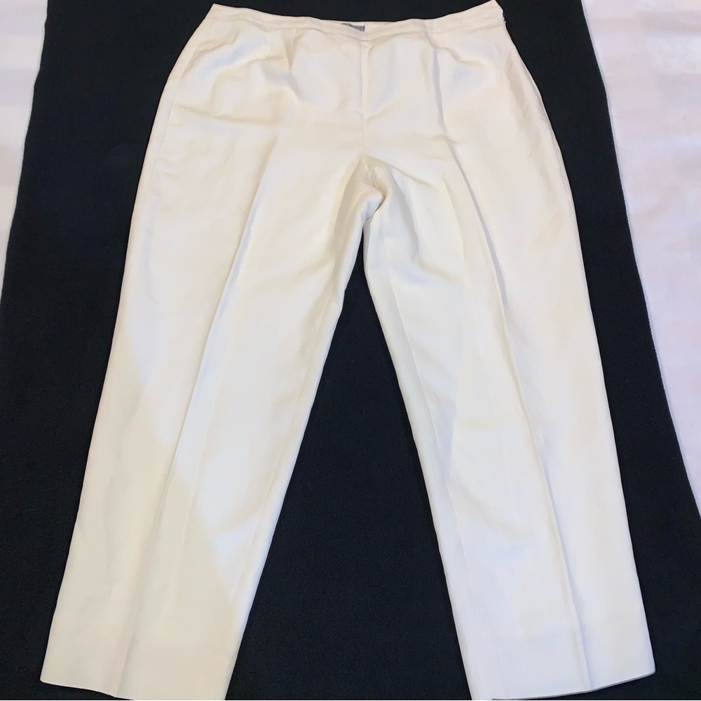 Classic & crisp Women's Linen Pants Trousers Ivory 18W Kate Hill Fully Lined